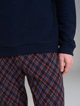 Pigiama a serafino con fantasia tartan in Cotton Eco Pile Blu Uomo - Ragno