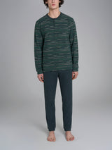 Pigiama a serafino a righe in Cotton Eco Pile Verdi Uomo - Ragno