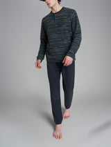 Pigiama a serafino a righe in Cotton Eco Pile Verdi Uomo - Ragno