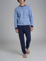 Pigiama a serafino con fantasia in interlock di cotone Azzurri Uomo - Ragno
