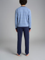 Pigiama a serafino con fantasia in interlock di cotone Azzurri Uomo - Ragno
