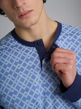 Pigiama a serafino con fantasia in interlock di cotone Azzurri Uomo - Ragno