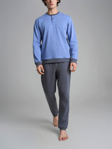 Pigiama a serafino con fantasia in interlock di cotone Azzurri Uomo - Ragno