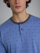 Pigiama a serafino con fantasia in interlock di cotone Azzurri Uomo - Ragno