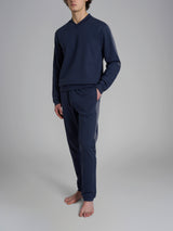 Pigiama con scollo a V e bordatura in interlock di cotone Blu Uomo - Ragno