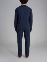 Pigiama con scollo a V e bordatura in interlock di cotone Blu Uomo - Ragno