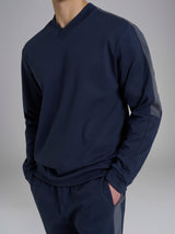 Pigiama con scollo a V e bordatura in interlock di cotone Blu Uomo - Ragno