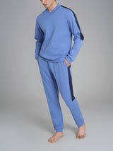 Pigiama con scollo a V e bordatura in interlock di cotone Azzurri Uomo - Ragno