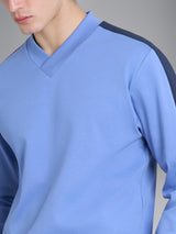 Pigiama con scollo a V e bordatura in interlock di cotone Azzurri Uomo - Ragno