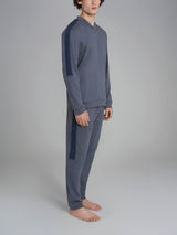 Pigiama con scollo a V e bordatura in interlock di cotone Neri Uomo - Ragno