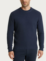 Maglia girocollo a punto maglia in Puro Cotone Blu Uomo - Ragno