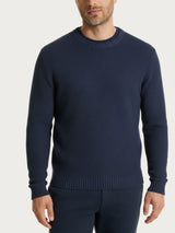 Maglia girocollo a punto maglia in Puro Cotone Blu Uomo - Ragno