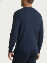 Maglia girocollo a punto maglia in Puro Cotone Blu Uomo - Ragno