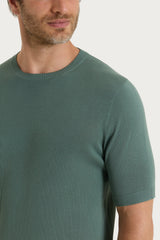 Maglia a manica corta in maglia rasata di Puro Cotone Verdi Uomo - Ragno