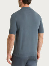 Kurzarm-Poloshirt aus reiner Baumwolle, grau, gestrickt - Ragno