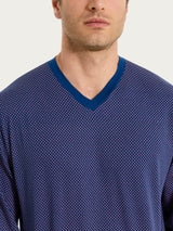 Pigiama con scollo a V e fantasia a quadri in Jersey di Cotone Blu Uomo - Ragno