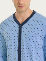 Pigiama aperto con micro rombi in Jersey di Cotone 44-56 Azzurri Uomo - Ragno