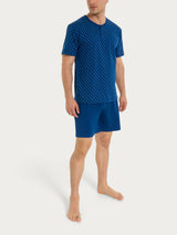 Pigiama corto con micro rombi in Jersey di Cotone Blu Uomo - Ragno