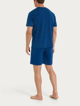 Pigiama corto con micro rombi in Jersey di Cotone Blu Uomo - Ragno