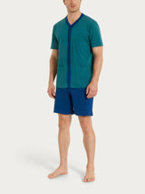 Pigiama corto e aperto con micro rombi in Jersey di Cotone 44-56 Verdi Uomo - Ragno