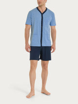 Pigiama corto e aperto con micro rombi in Jersey di Cotone 58-60 Azzurri Uomo - Ragno
