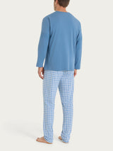 Pigiama tartan a serafino in Jersey di Cotone Blu Uomo - Ragno