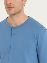 Pigiama tartan a serafino in Jersey di Cotone Blu Uomo - Ragno