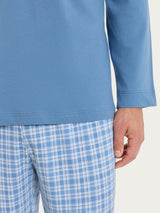 Pigiama tartan a serafino in Jersey di Cotone Blu Uomo - Ragno