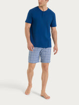 Pigiama tartan con girocollo in Jersey di Cotone Blu Uomo - Ragno