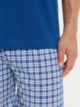 Pigiama tartan con girocollo in Jersey di Cotone Blu Uomo - Ragno