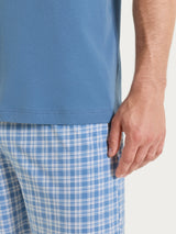 Pigiama tartan con girocollo in Jersey di Cotone Blu Uomo - Ragno