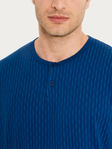 Pigiama lungo con dettagli micro geometrici in Jersey di Cotone Blu Uomo - Ragno