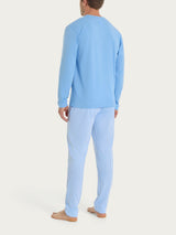 Pigiama lungo a righe con girocollo in Jersey di Cotone Bianchi Uomo - Ragno