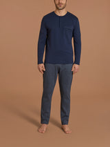 Pigiama serafino con taschino in interlock di cotone Blu Uomo - Ragno