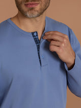 Pigiama serafino in interlock di cotone Blu Uomo - Ragno