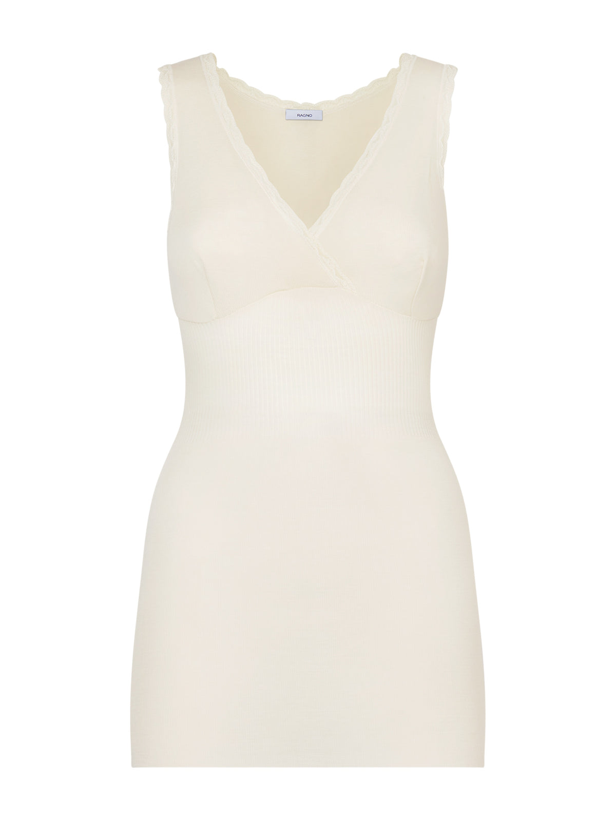 Pura Lana - Canottiera taglio seno in lana di peso medio con pizzo Bianchi Donna - Ragno