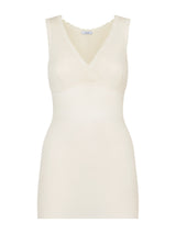 Pura Lana - Canottiera taglio seno in lana di peso medio con pizzo Bianchi Donna - Ragno