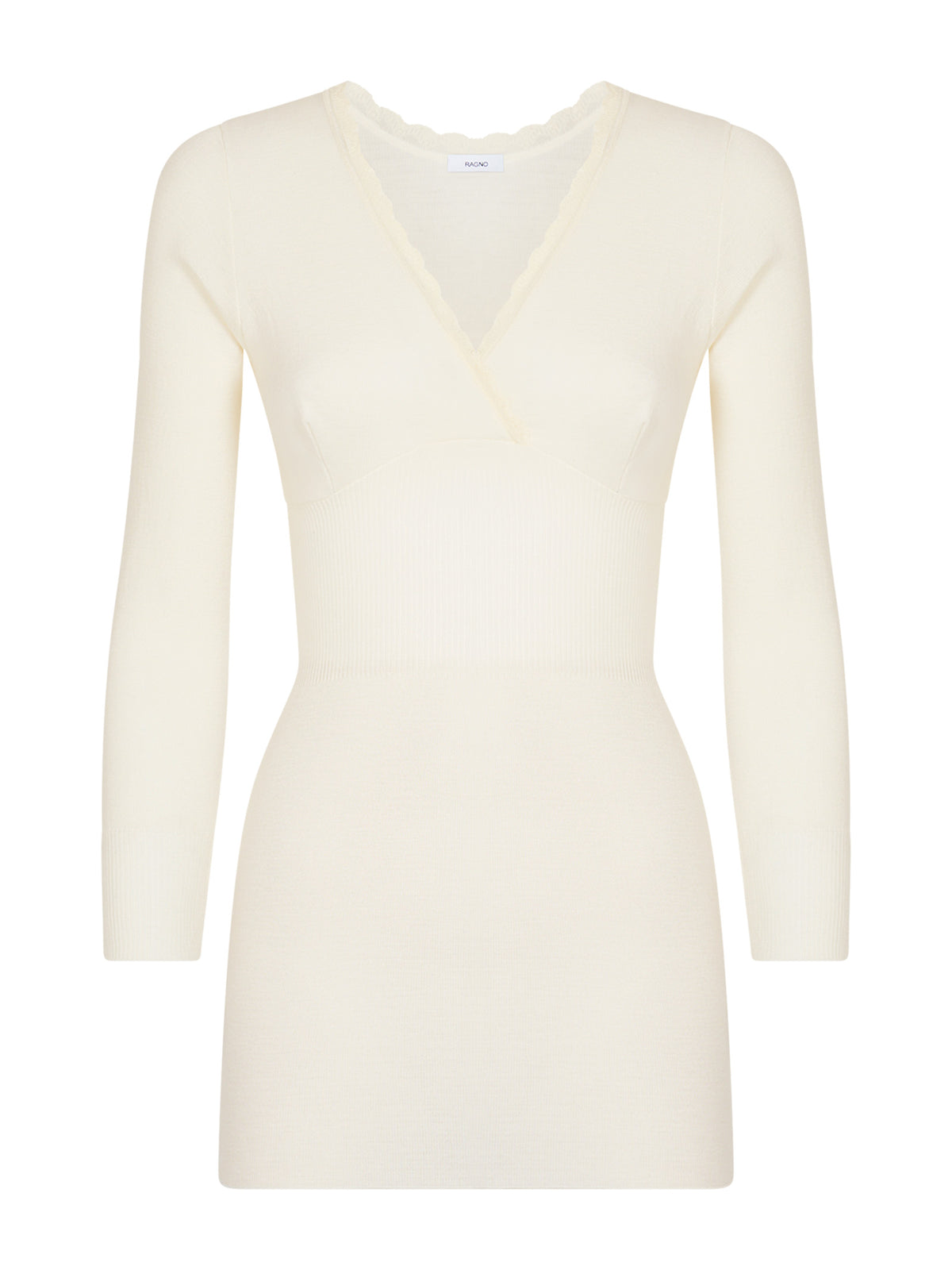 Pura Lana - Canottiera taglio seno in lana di peso medio con pizzo Bianchi Donna - Ragno