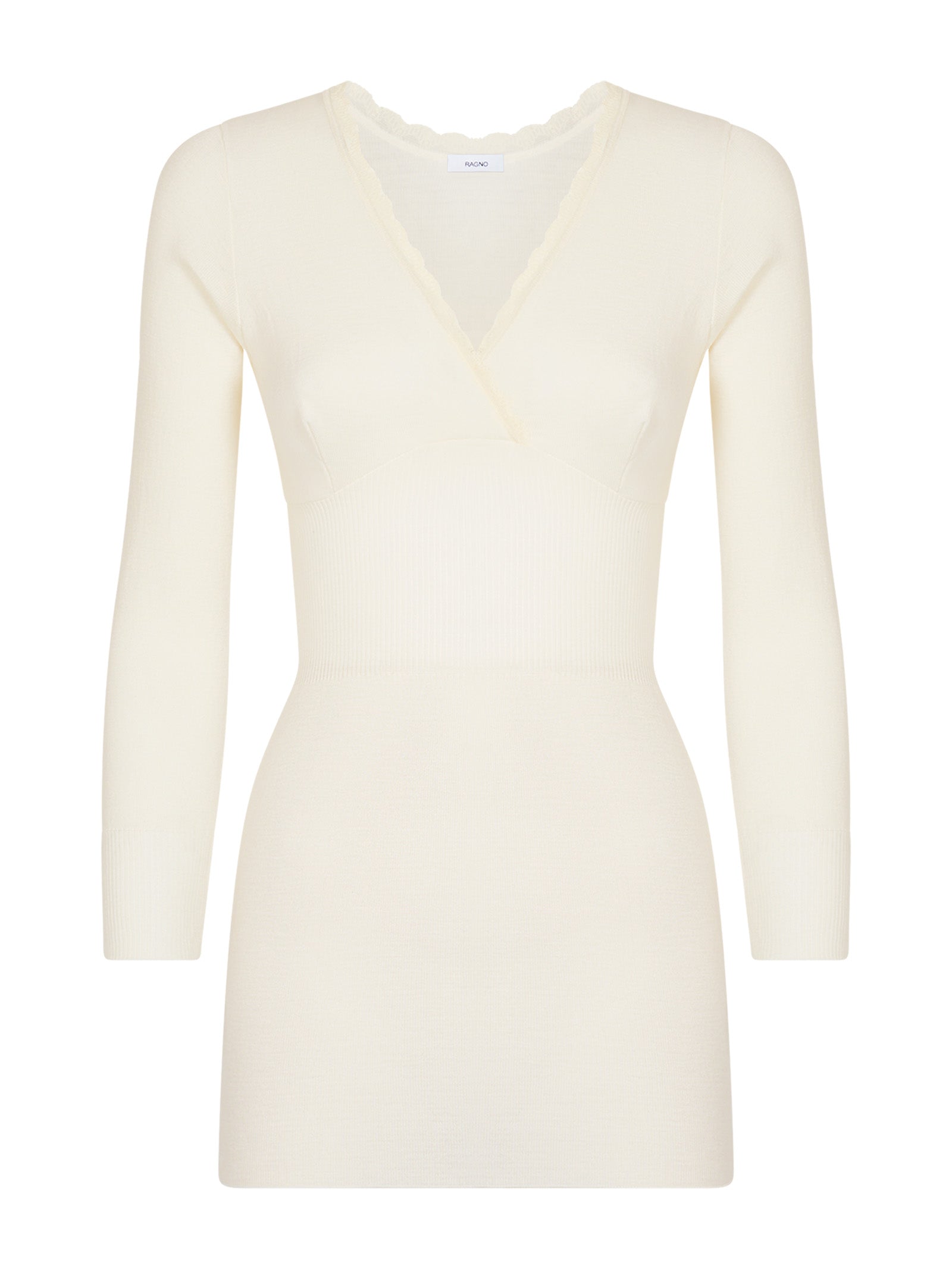 Pura Lana - Maglietta a manica lunga in lana di peso medio con pizzo Bianchi Donna - Ragno