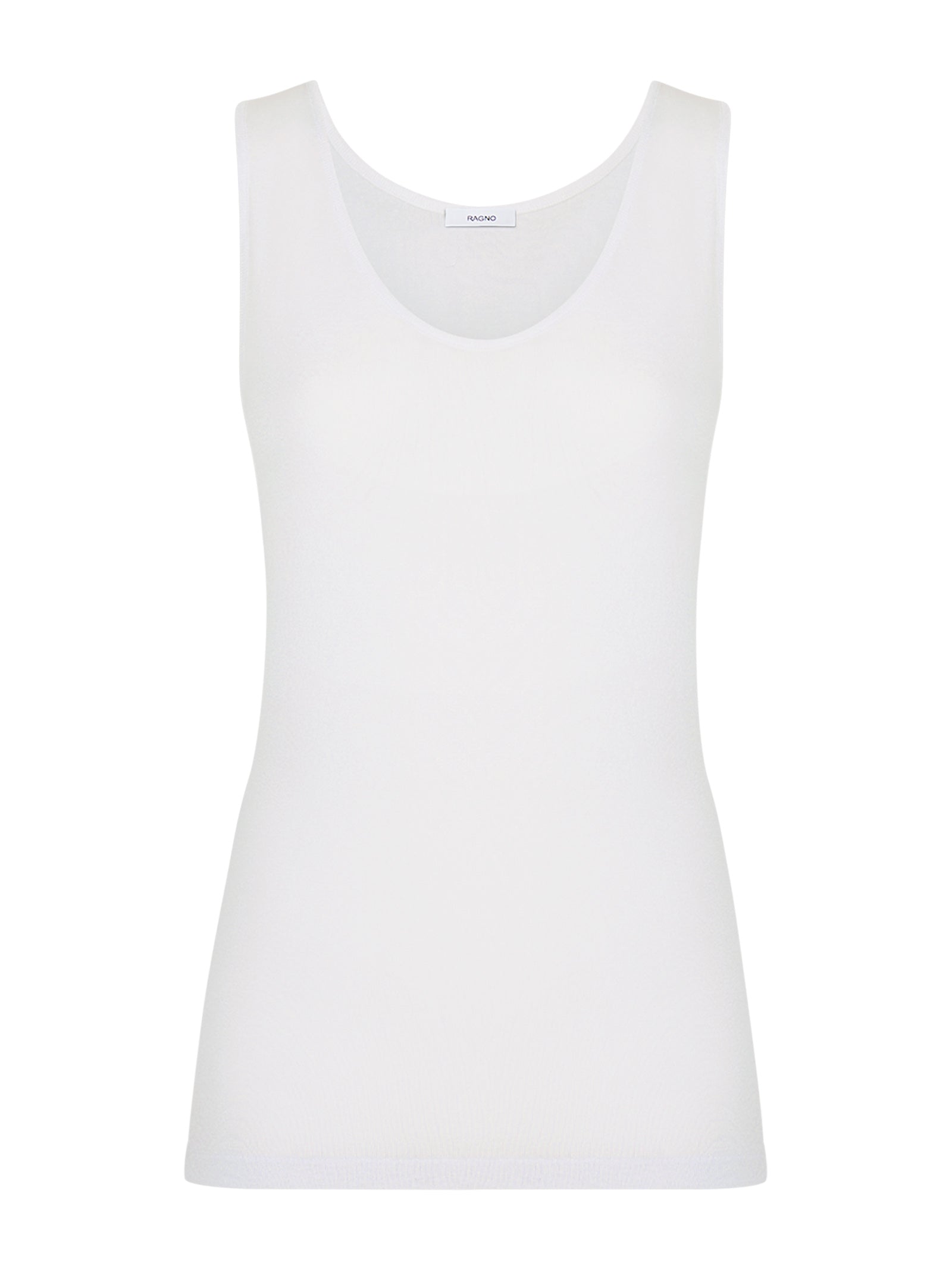 Filo di Scozia - Canottiera spalla larga in maglia unita di Filo di Scozia Bianchi Donna - Ragno