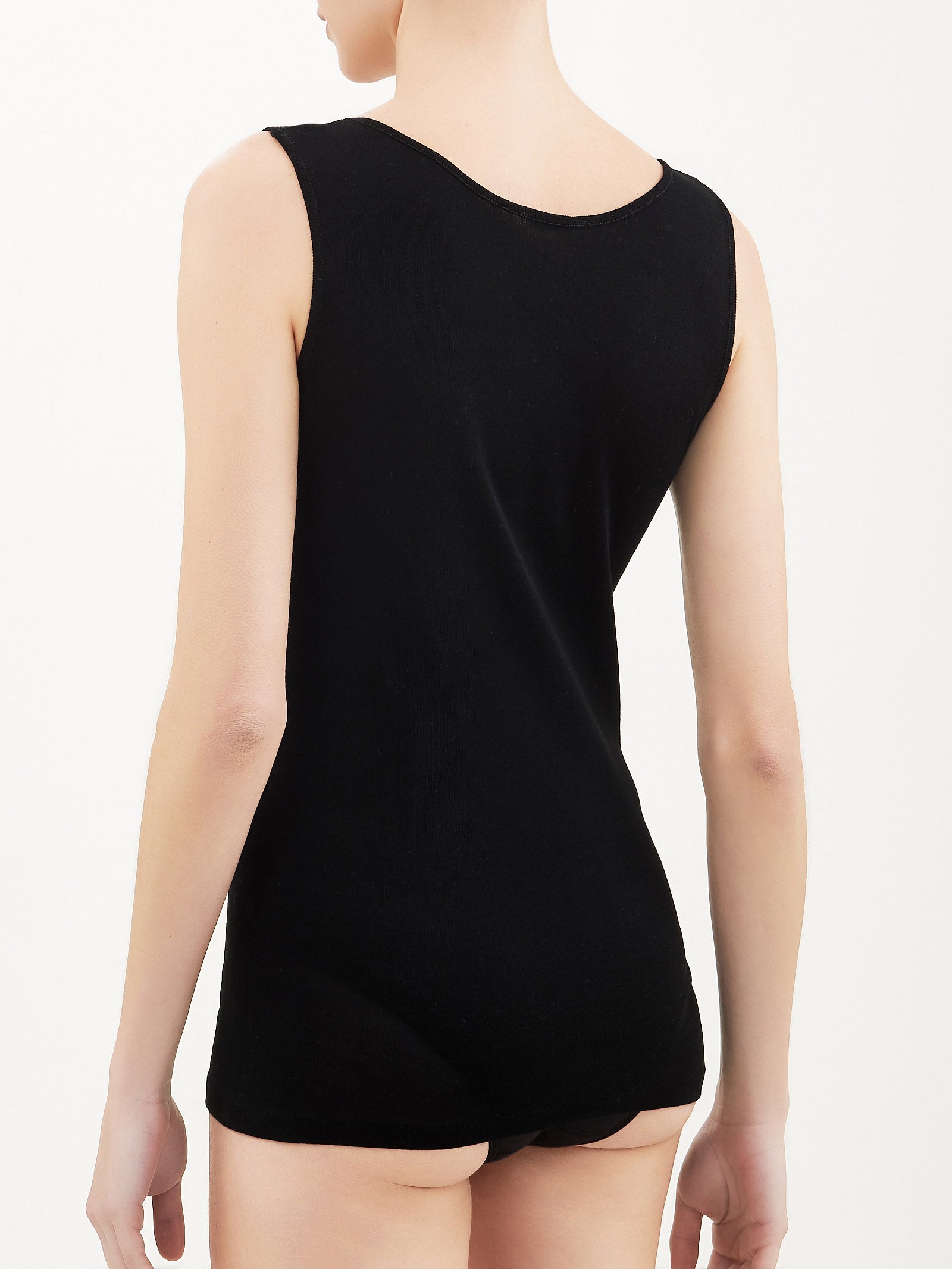 Filo di Scozia - Canottiera spalla larga in maglia unita di Filo di Scozia Neri Donna - Ragno