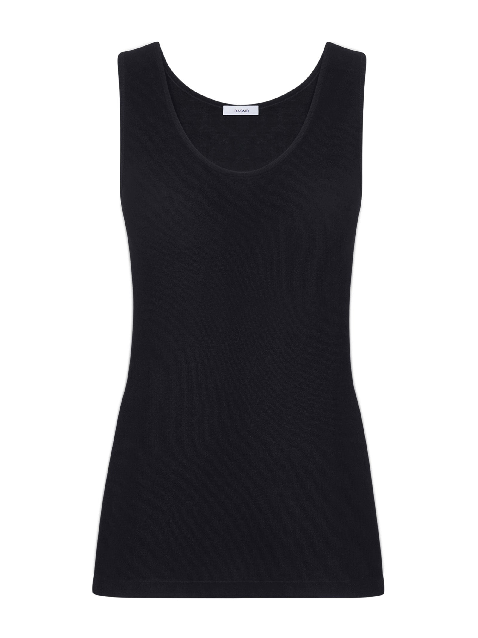 Filo di Scozia - Canottiera spalla larga in maglia unita di Filo di Scozia Neri Donna - Ragno