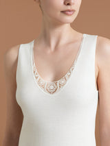 Sintonia Luxury - Canottiera spalla larga lana fuori e cotone sulla pelle con pizzo Bianchi Donna - Ragno