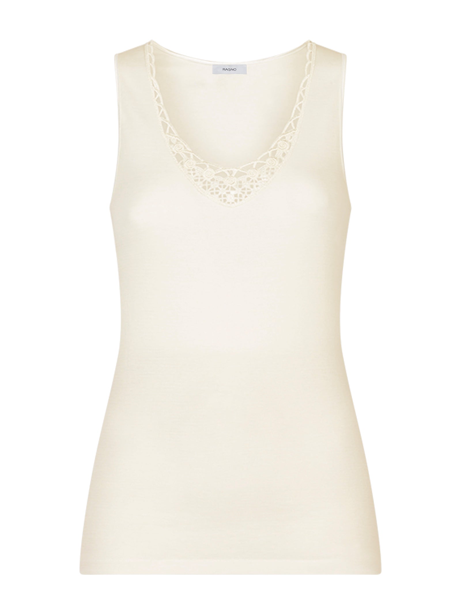 Sintonia Luxury - Canottiera spalla larga lana fuori e cotone sulla pelle con pizzo Bianchi Donna - Ragno
