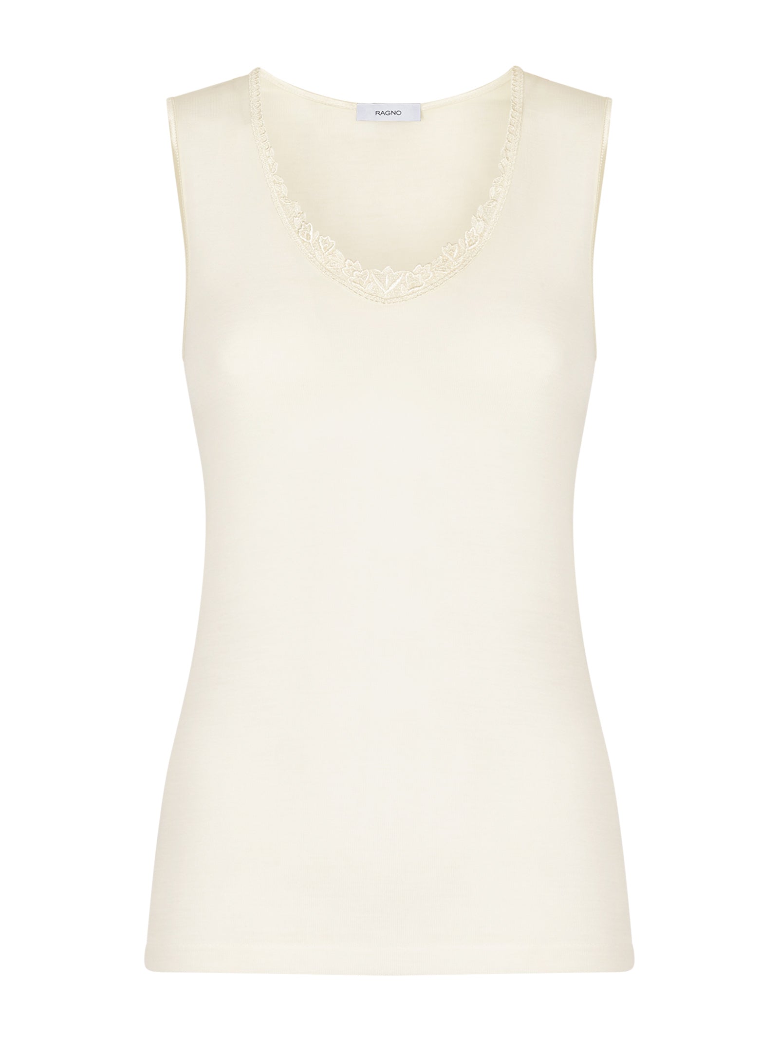 Pura Lana - Canottiera spalla larga in lana di peso medio con pizzo Bianchi Donna - Ragno