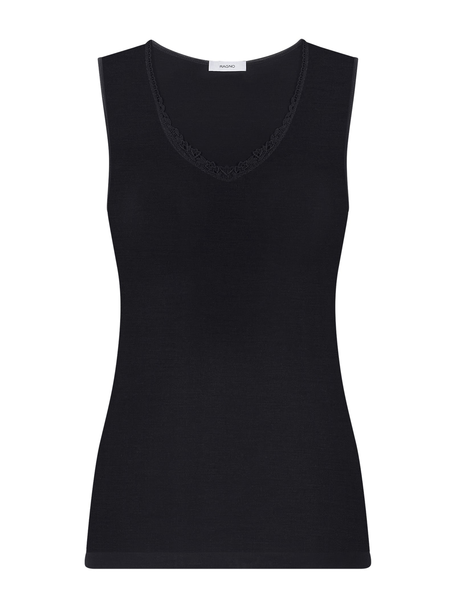 Pura Lana - Canottiera spalla larga in lana di peso medio con pizzo Neri Donna - Ragno