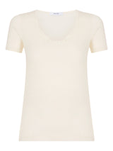 Pura Lana - Maglietta a manica corta in lana di peso medio con pizzo Bianchi Donna - Ragno