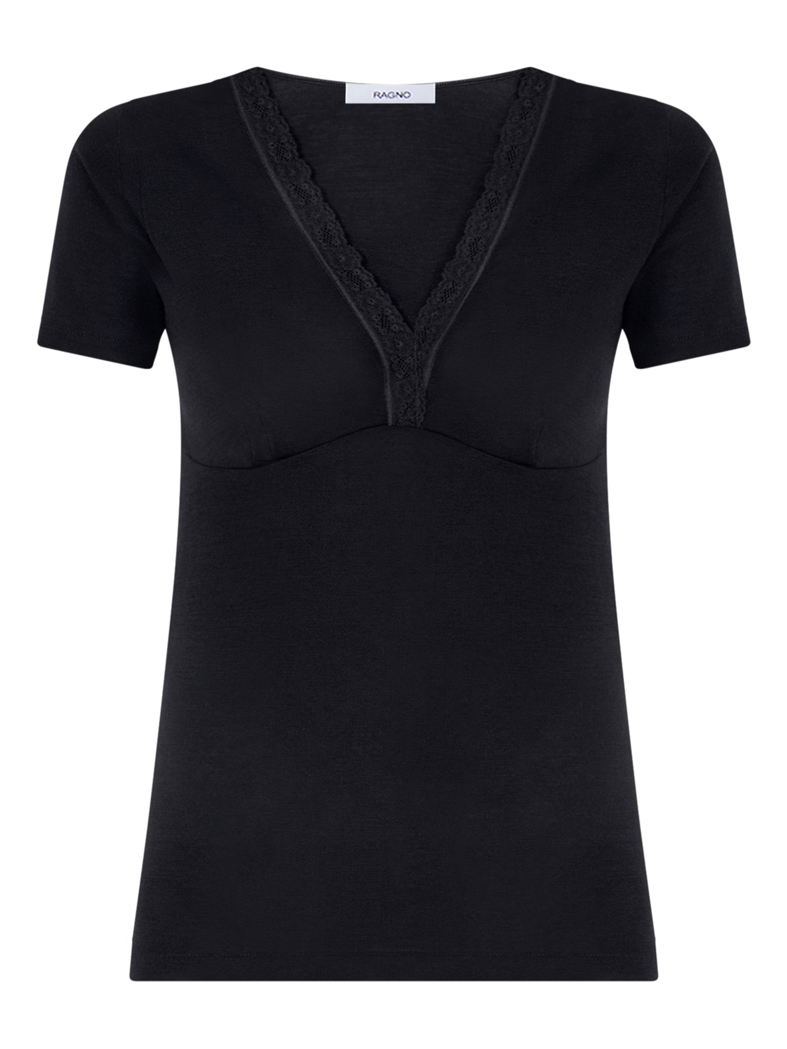 Merino Medium - Maglietta scollo a V in lana Neri Donna - Ragno