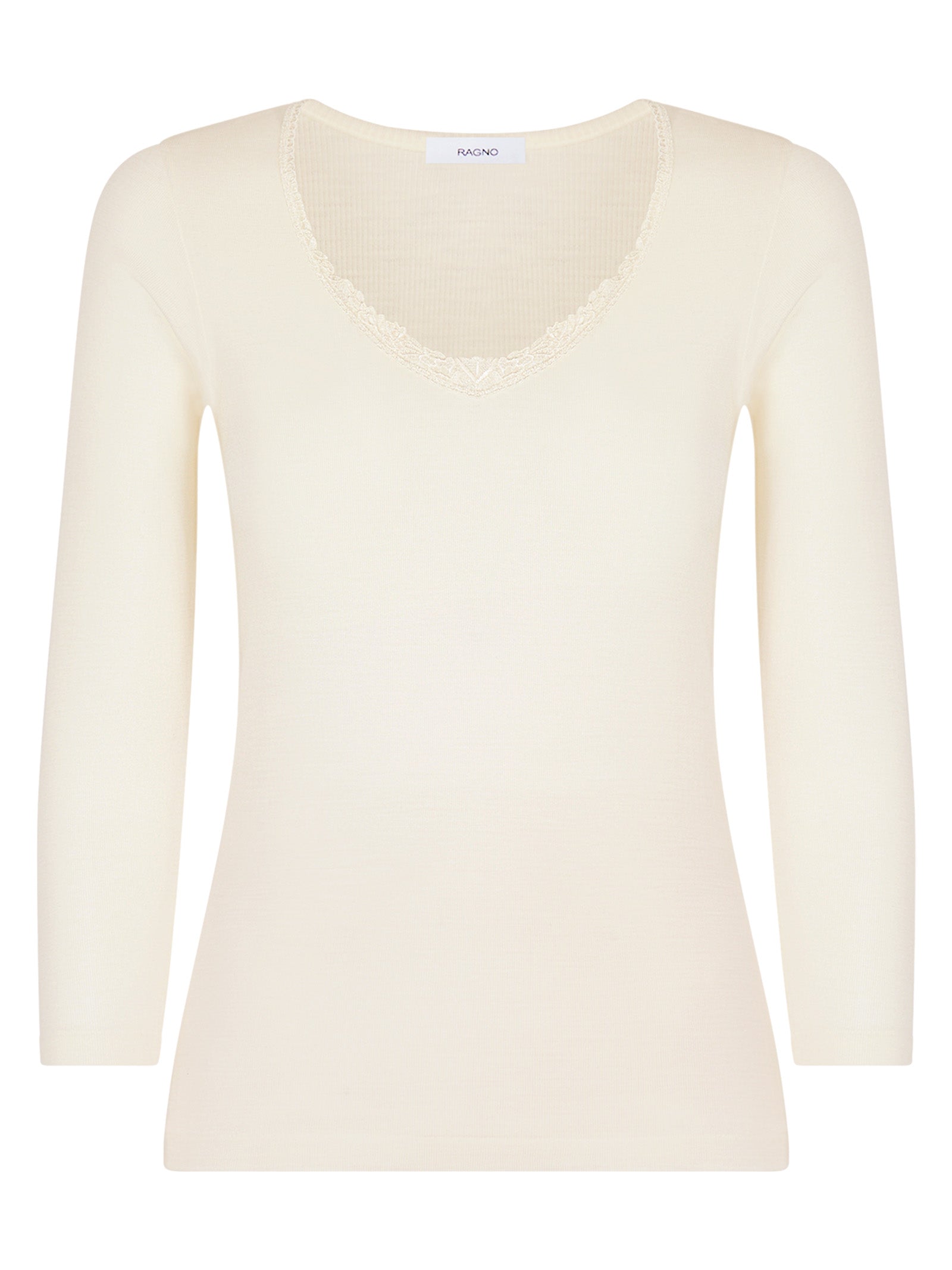 Pura Lana - Maglietta a manica lunga in lana di peso medio con pizzo Bianchi Donna - Ragno