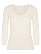 Pura Lana - Maglietta a manica lunga in lana di peso medio con pizzo Bianchi Donna - Ragno
